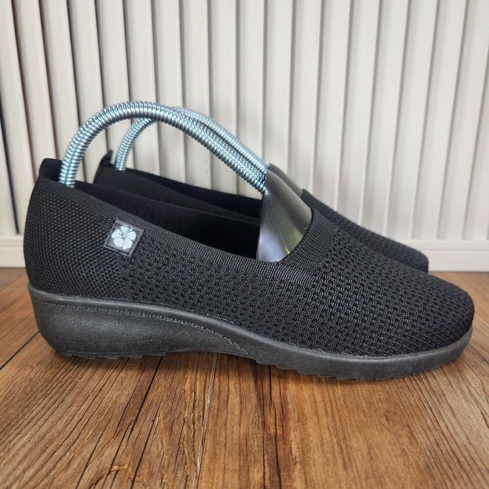 Tommy Bahama Wedge Slip On Women Size 7.5 Black Knit Tropical Breezy Wedge Shoes